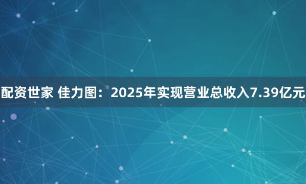 配资世家 佳力图：2025年实现营业总收入7.39亿元
