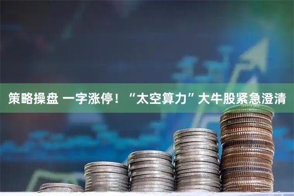 策略操盘 一字涨停！“太空算力”大牛股紧急澄清